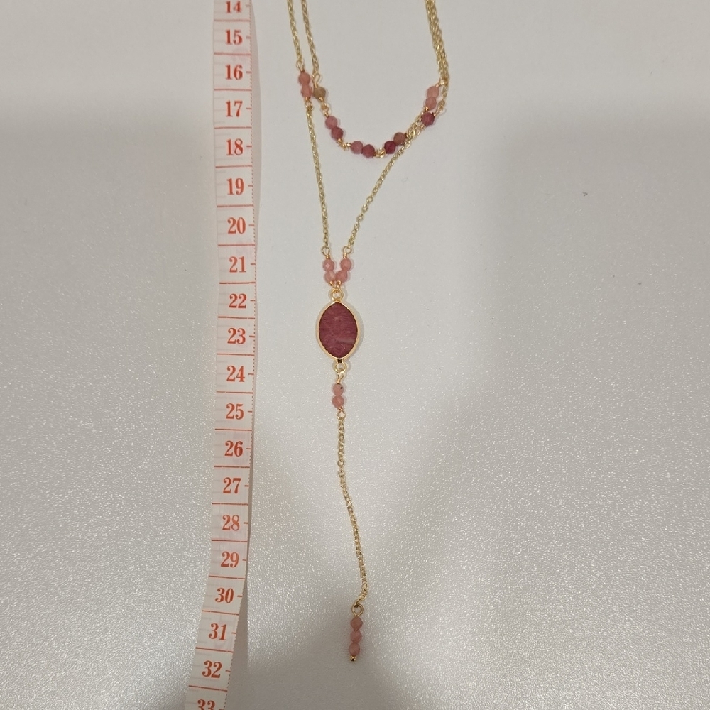 Stitch Fix Gold and Pink Layered Necklace - Picture 9 of 16